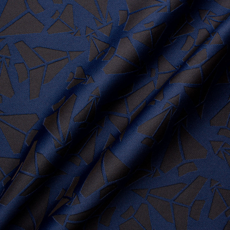 Blue & Black Abstract Airplane Jacquard Brocade