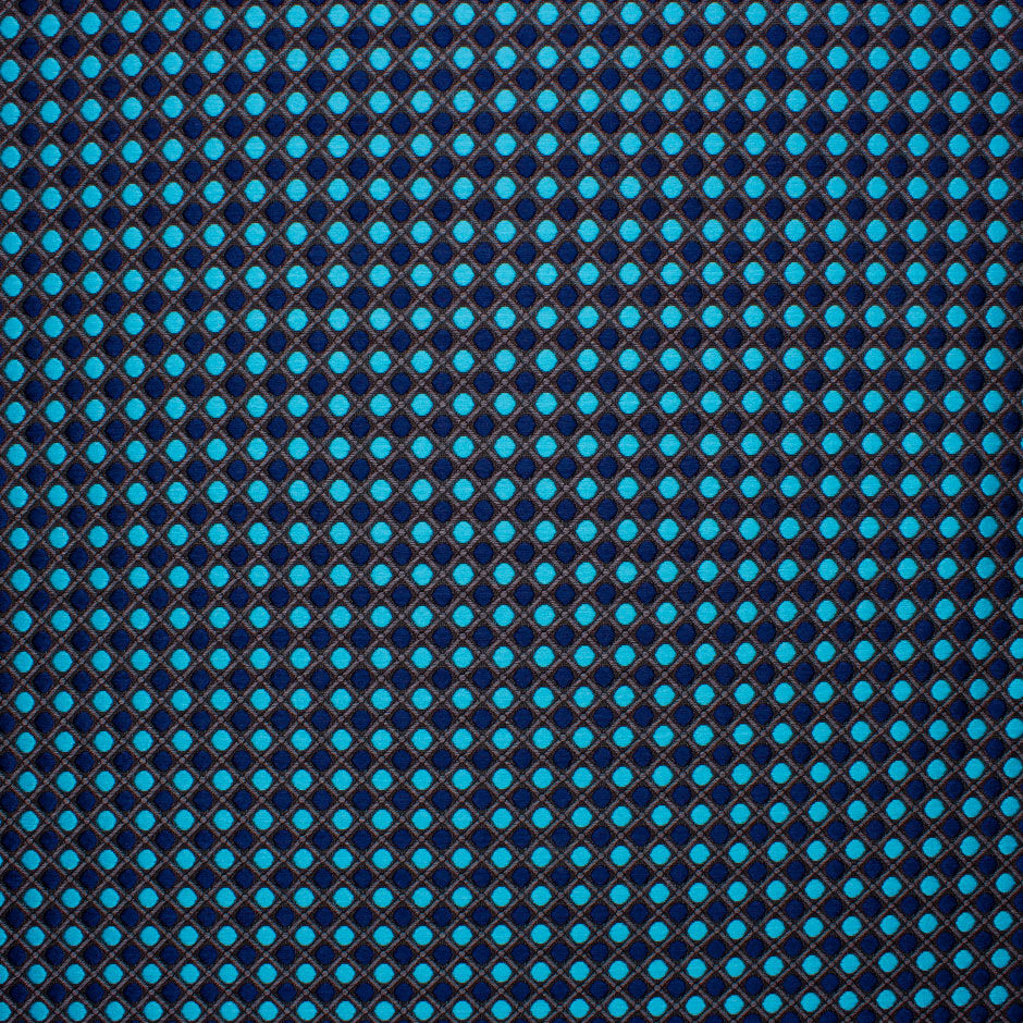 Multi Blue Spotted Grey Lattice Brocade Fabric