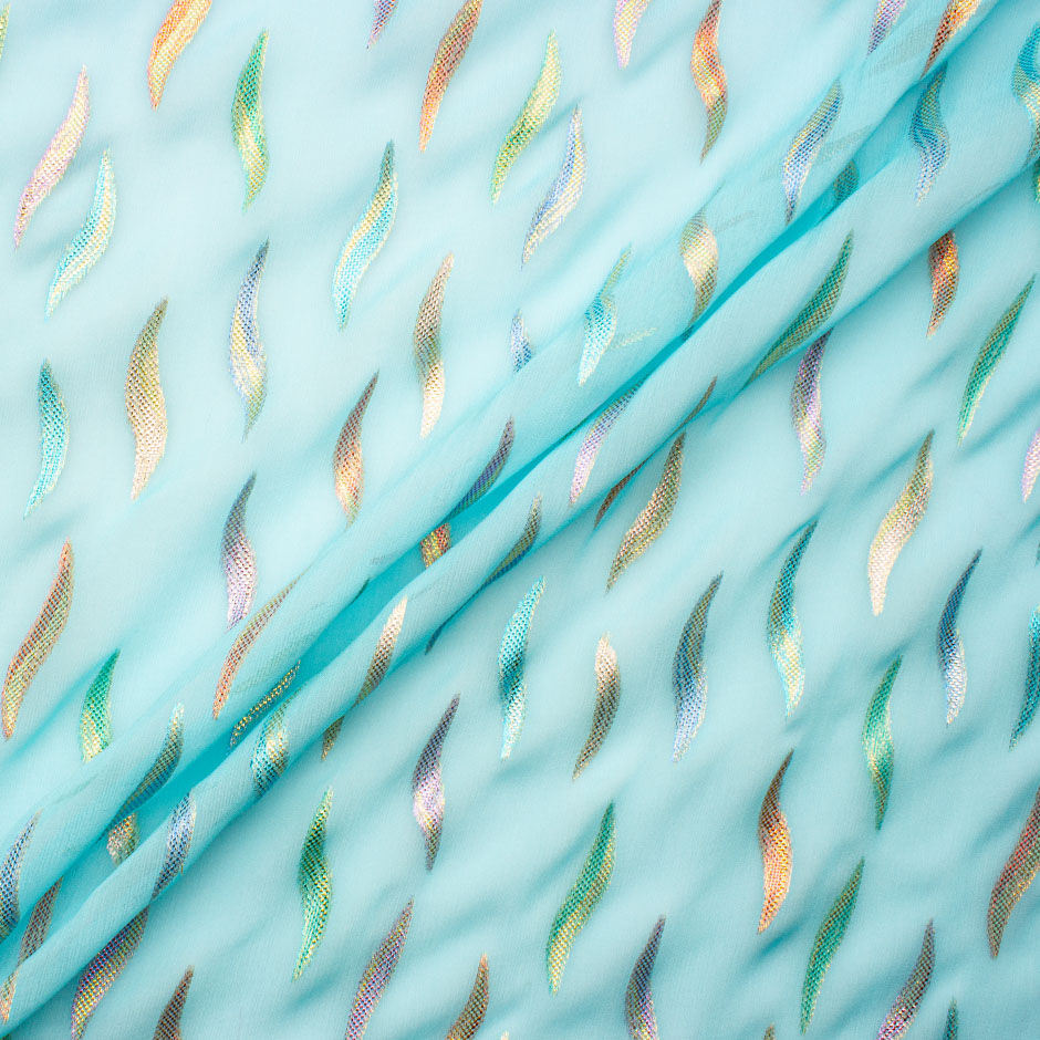 Pale Turquoise & Multi-Coloured Metallic Silk Georgette (A 2.45m Piece)