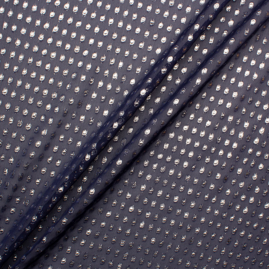 Gold Spotted Dark Blue Silk Georgette