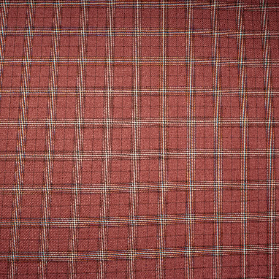 Brick Red & Ivory Checkered Cashmere & Silk Blend Suiting