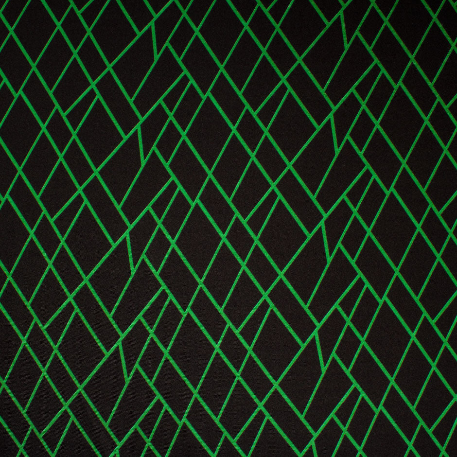 Green Geo Printed Black Pure Silk Twill (A 1m Piece)