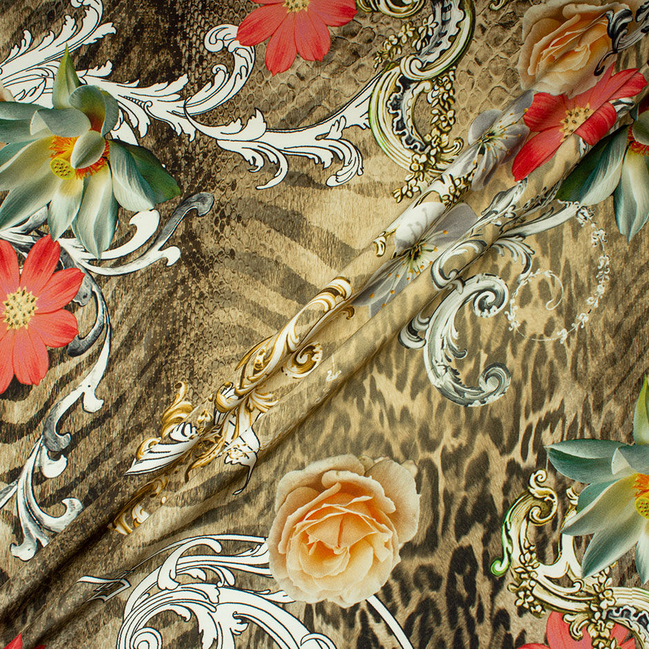 Animal & Floral Printed Silk Satin Backed Crêpe (A 2.25m)