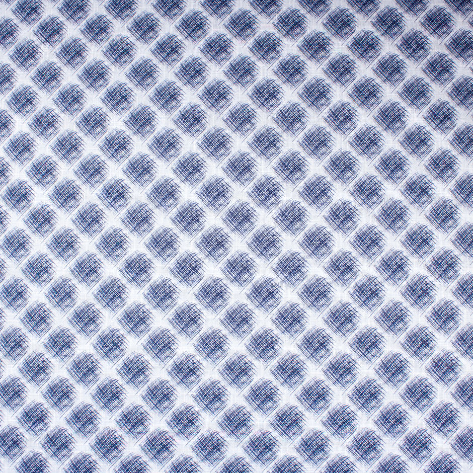 Blue 'Scribble' Linen & Cotton Blend Shirting