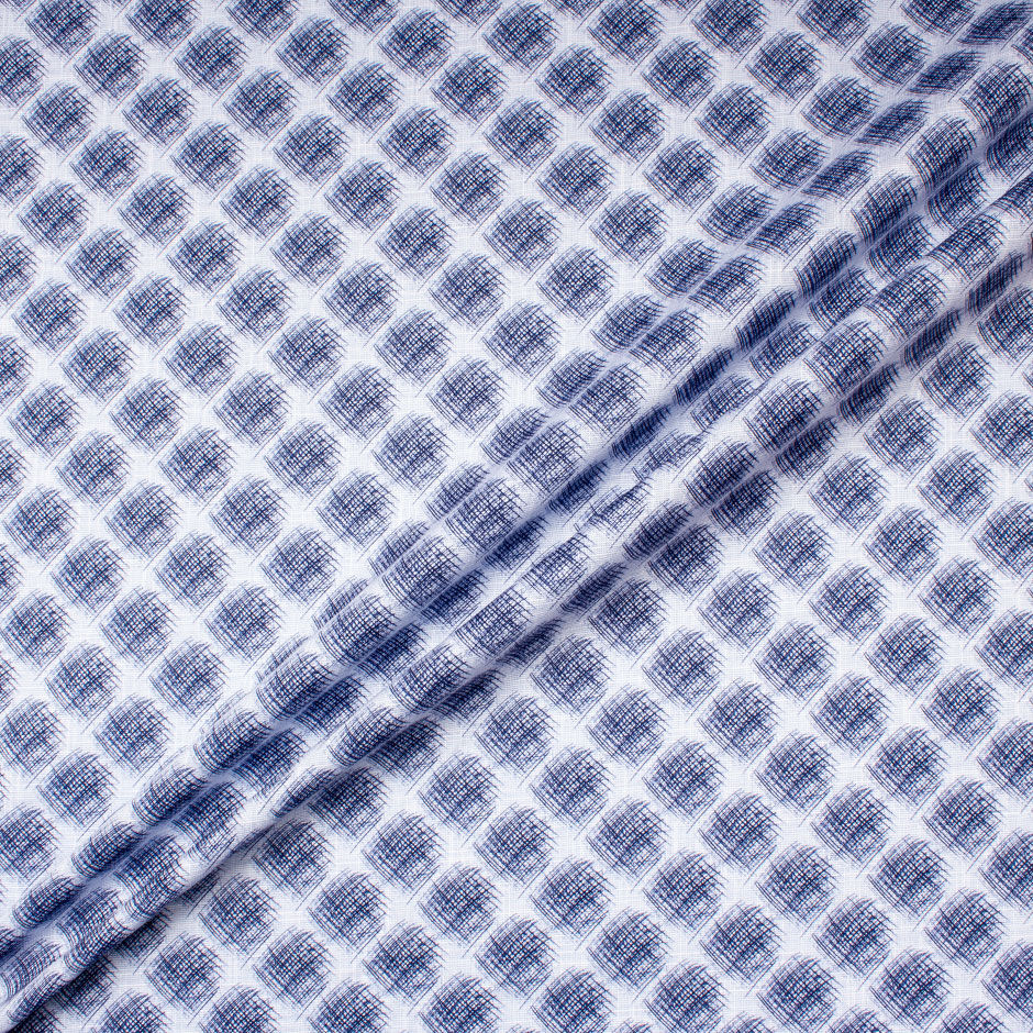 Blue 'Scribble' Linen & Cotton Blend Shirting