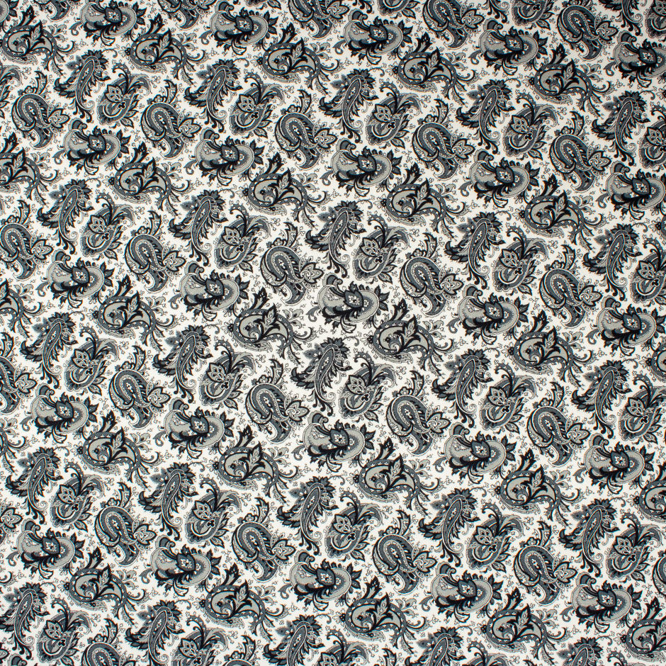 Grey Paisley Printed Cotton Poplin Shirting (A 2.15m Piece)