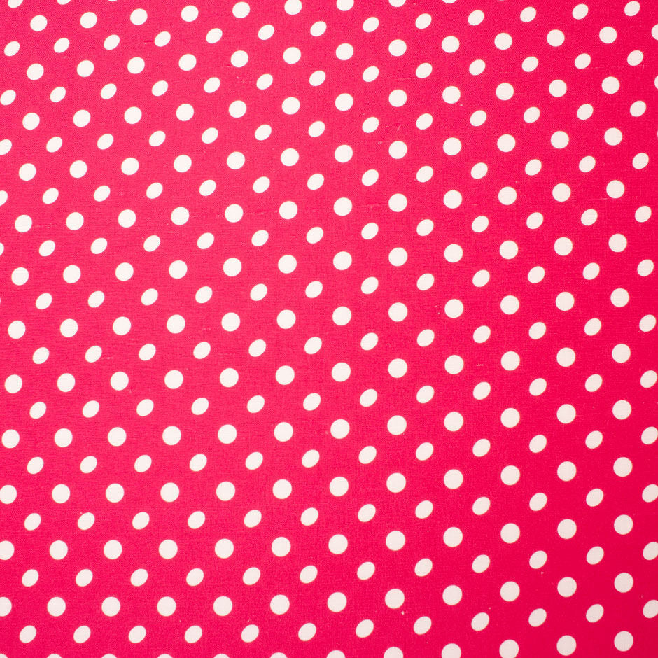 White Spotted Deep Fuchsia Pink Silk Shantung