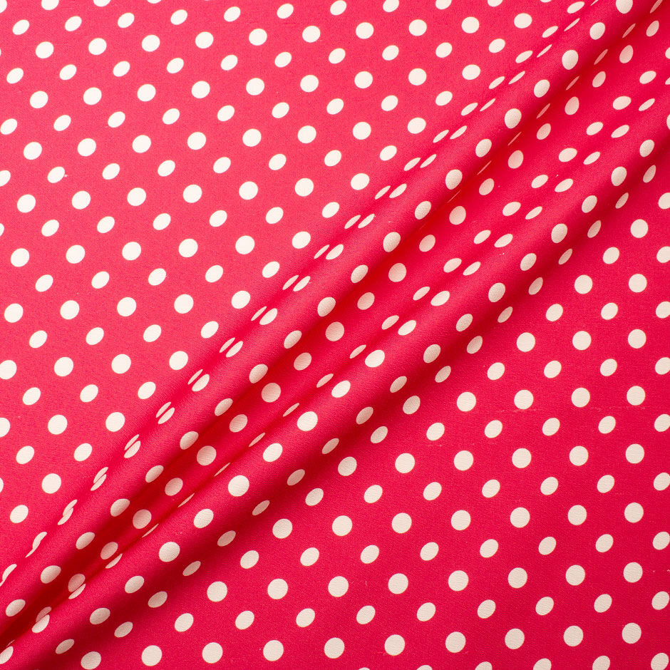 White Spotted Deep Fuchsia Pink Silk Shantung