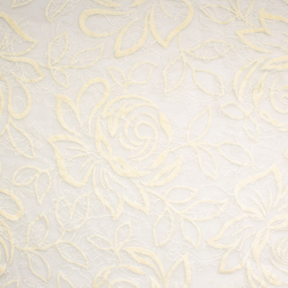 Cream Floral Flocked Chantilly Lace