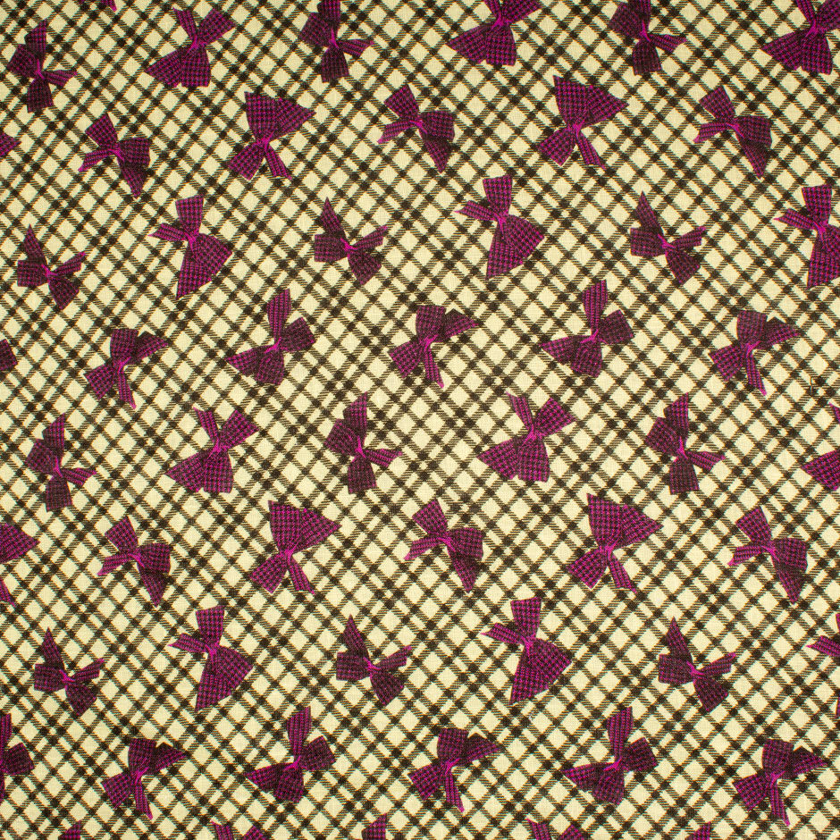 Magenta Pink Bow Printed Yellow Pure Linen