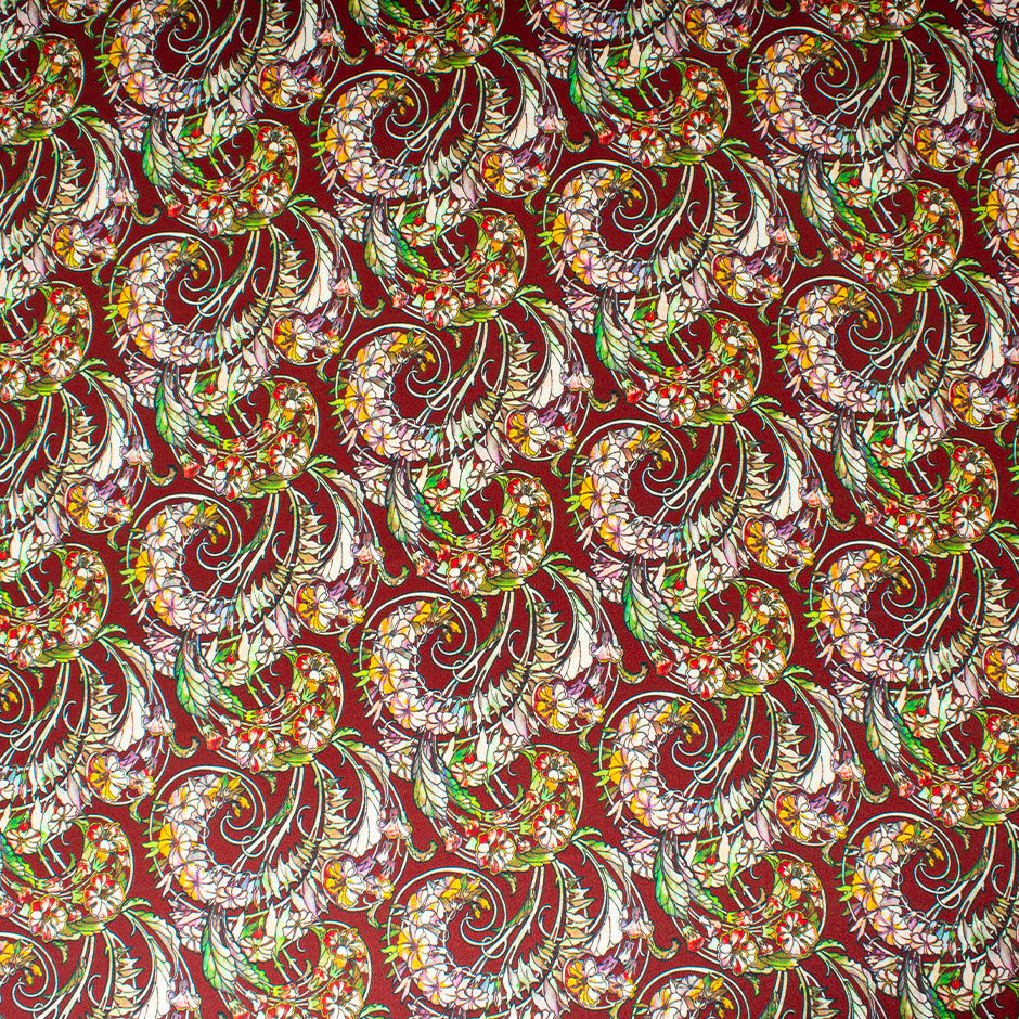 Floral Printed Rich Brown Silk & Viscose Blend