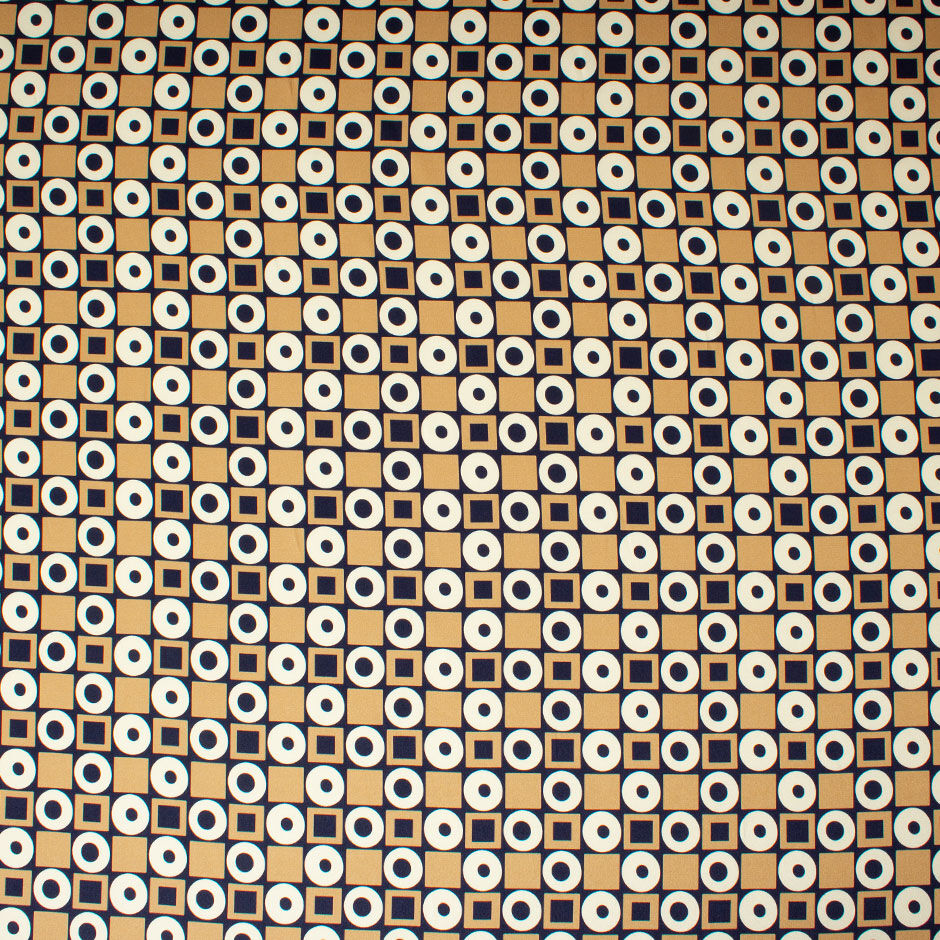 Beige & Blue Geometric Printed Silk Satin