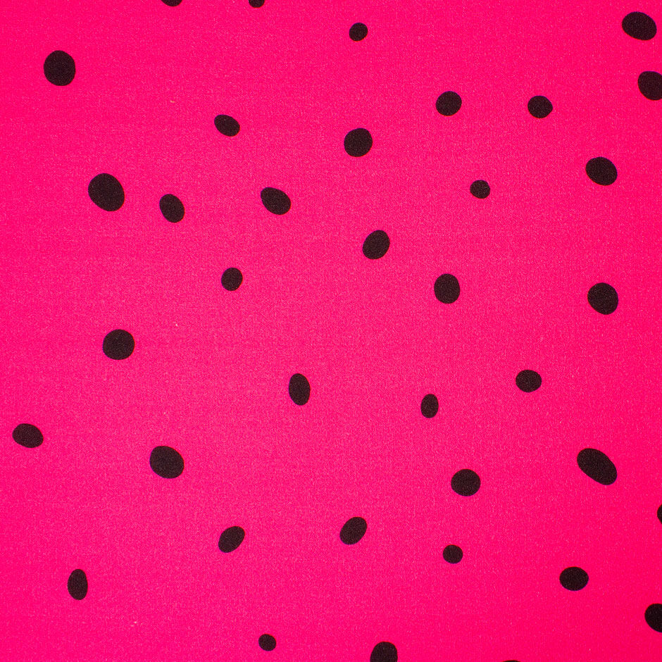 Black Spotted Fuchsia Pure Wool Crêpe