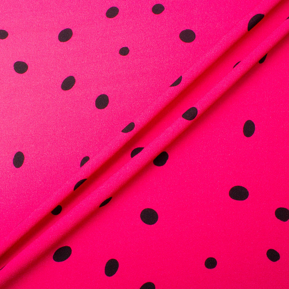 Black Spotted Fuchsia Pure Wool Crêpe