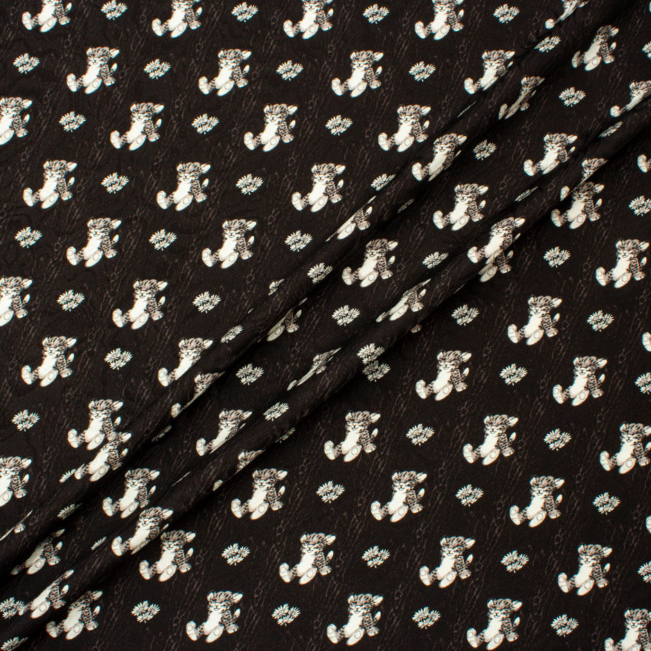 Tiger Cub Printed Black Silk Jacquard