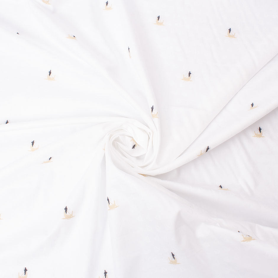 White Superfine 'Gondola' Embroidered Cotton