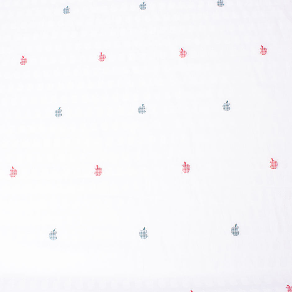 Red/Blue Apple Embroidered White Superfine Cotton