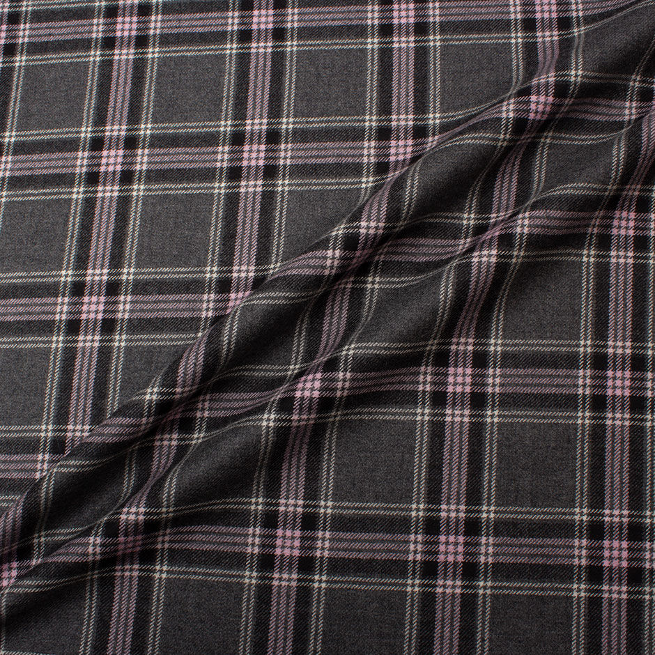 Grey & Pink Pure Wool Tartan