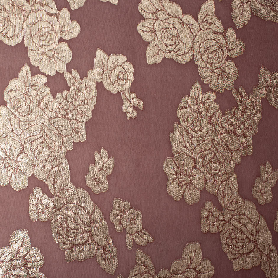 Gold Metallic Floral Maroon Silk Chiffon Jacquard (A 3.35m Piece)