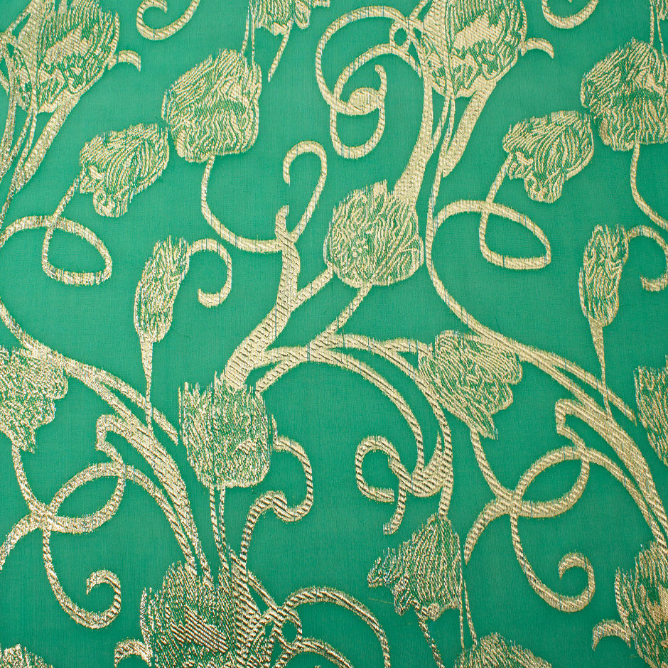 Gold Metallic Emerald Green Silk Chiffon Jacquard (A 2.15m Piece)