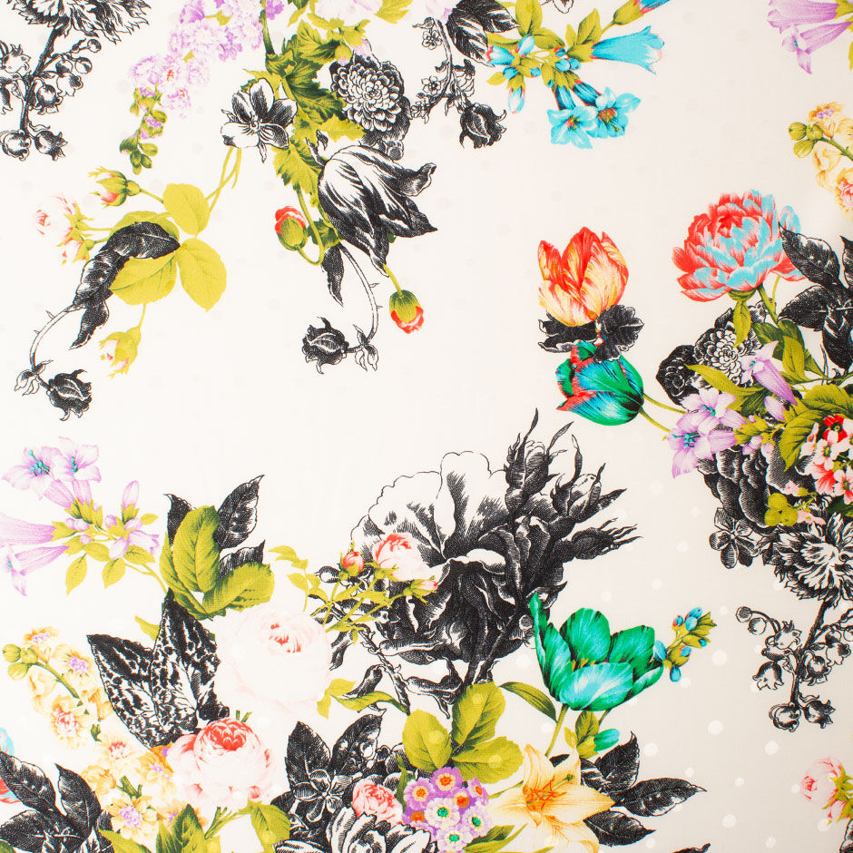 Multi-Coloured Floral White Pure Silk Jacquard (A 2.70m Piece)