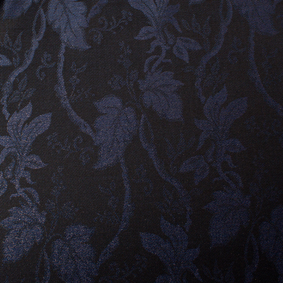 Metallic Blue Floral & Black Wool Blend