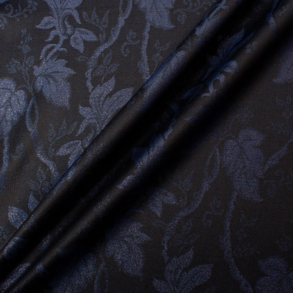 Metallic Blue Floral & Black Wool Blend