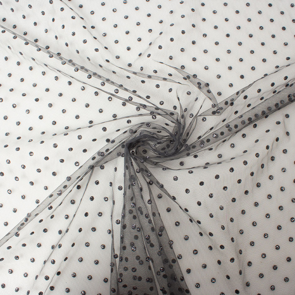 Grey Metallic Spotted Illusion Tulle