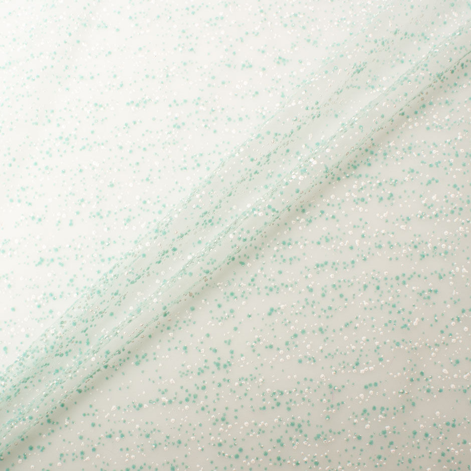 Mint Green Flocked Illusion Tulle