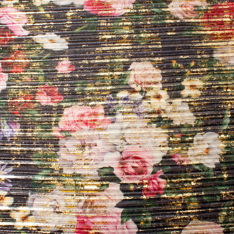 Rose Printed Laminated Plissé Poly Velvet