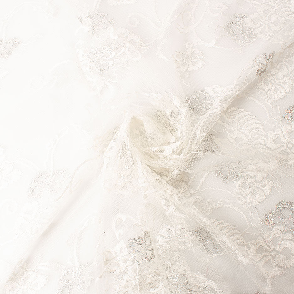 Soft Ivory Silver Metallic Chantilly Lace