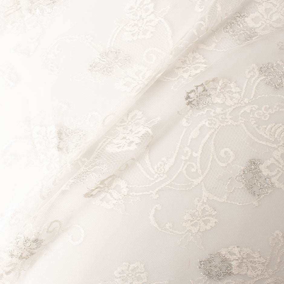 Soft Ivory Silver Metallic Chantilly Lace