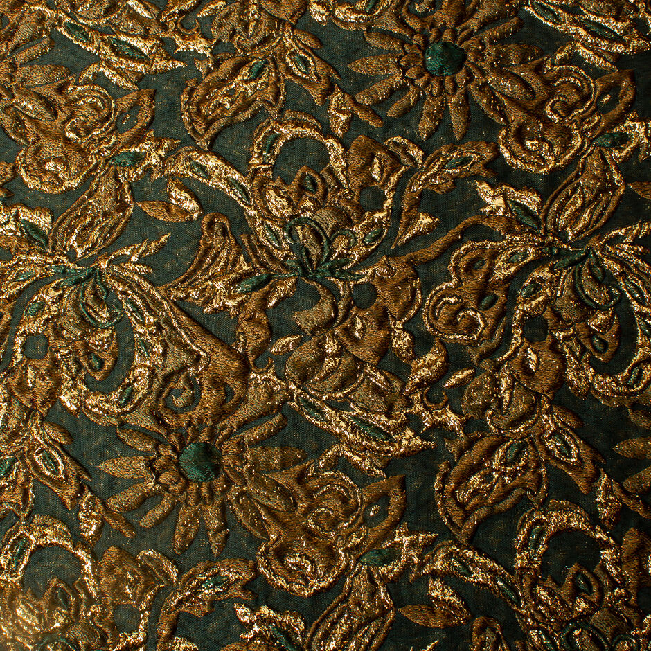 Dark Gold Floral Bottle Green Cloqué