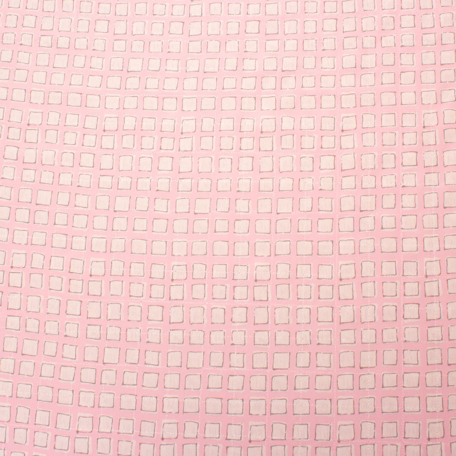 Candy Pink Square Printed Embroidered Silk