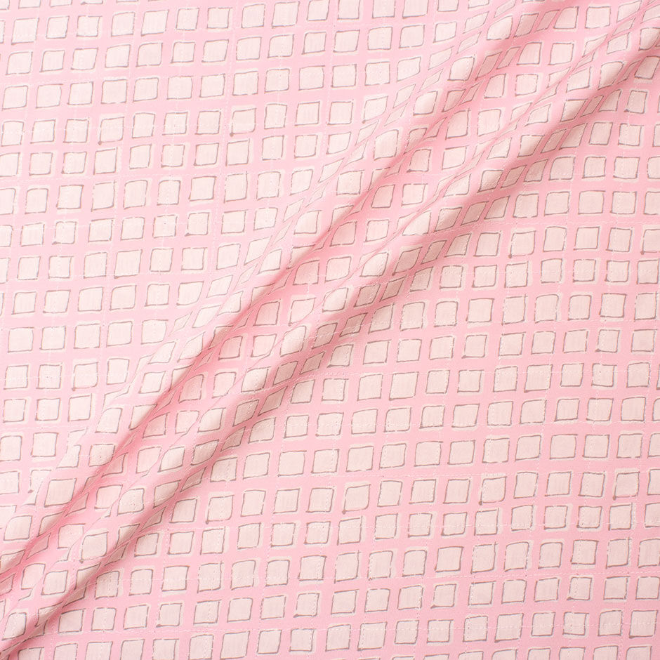 Candy Pink Square Printed Embroidered Silk