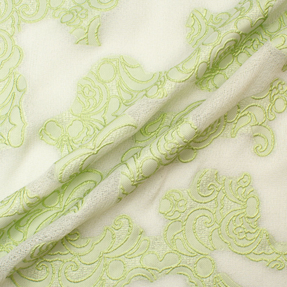 Soft Green Floral Jacquard Woven Cloqué