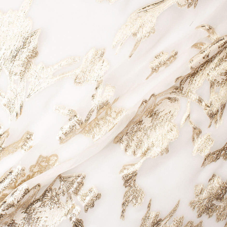 White Silk with Gold Metallic Jacquard