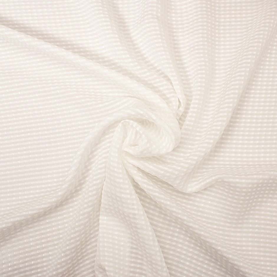 Optical White Metallic Striped Jacquard Silk Georgette