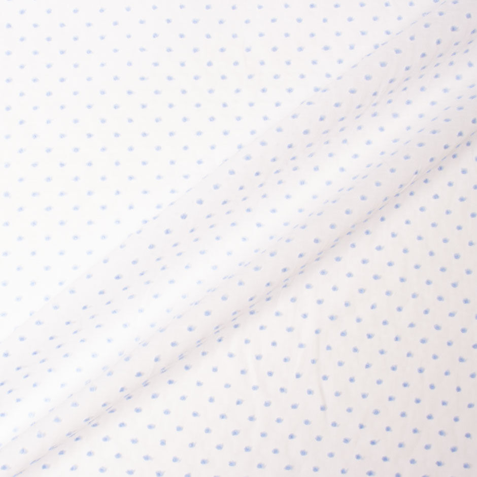 Baby Blue Spotted White Cotton Voile