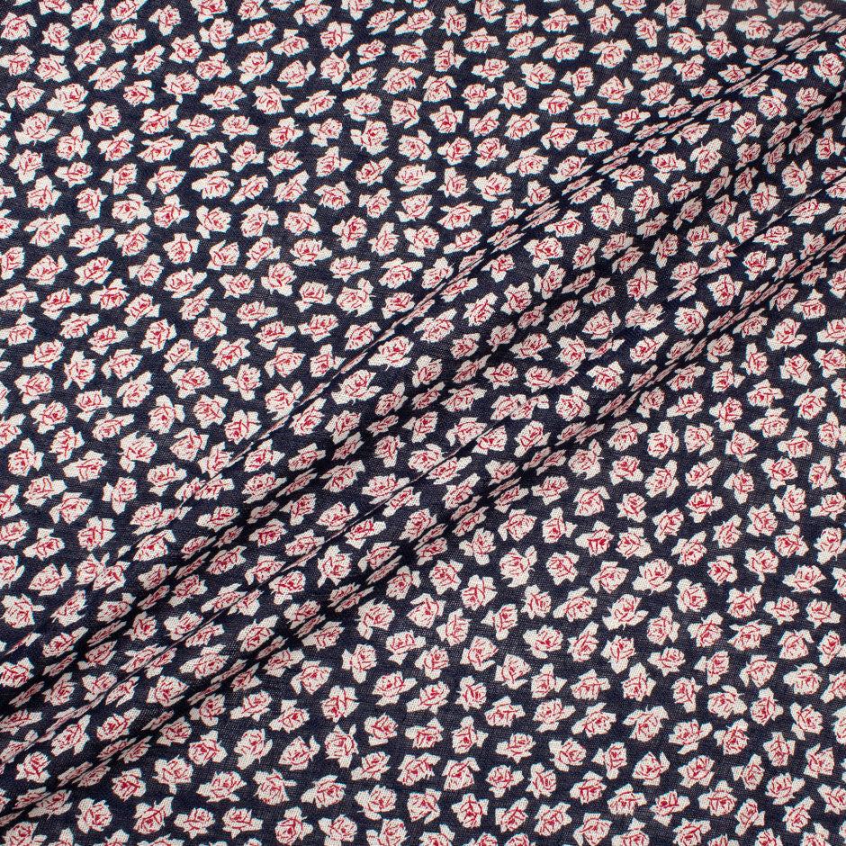 Petite Floral Printed Navy Blue Linen