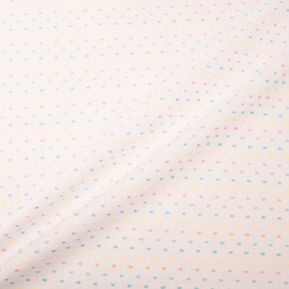 Multi-Coloured Spotted White Cotton Voile