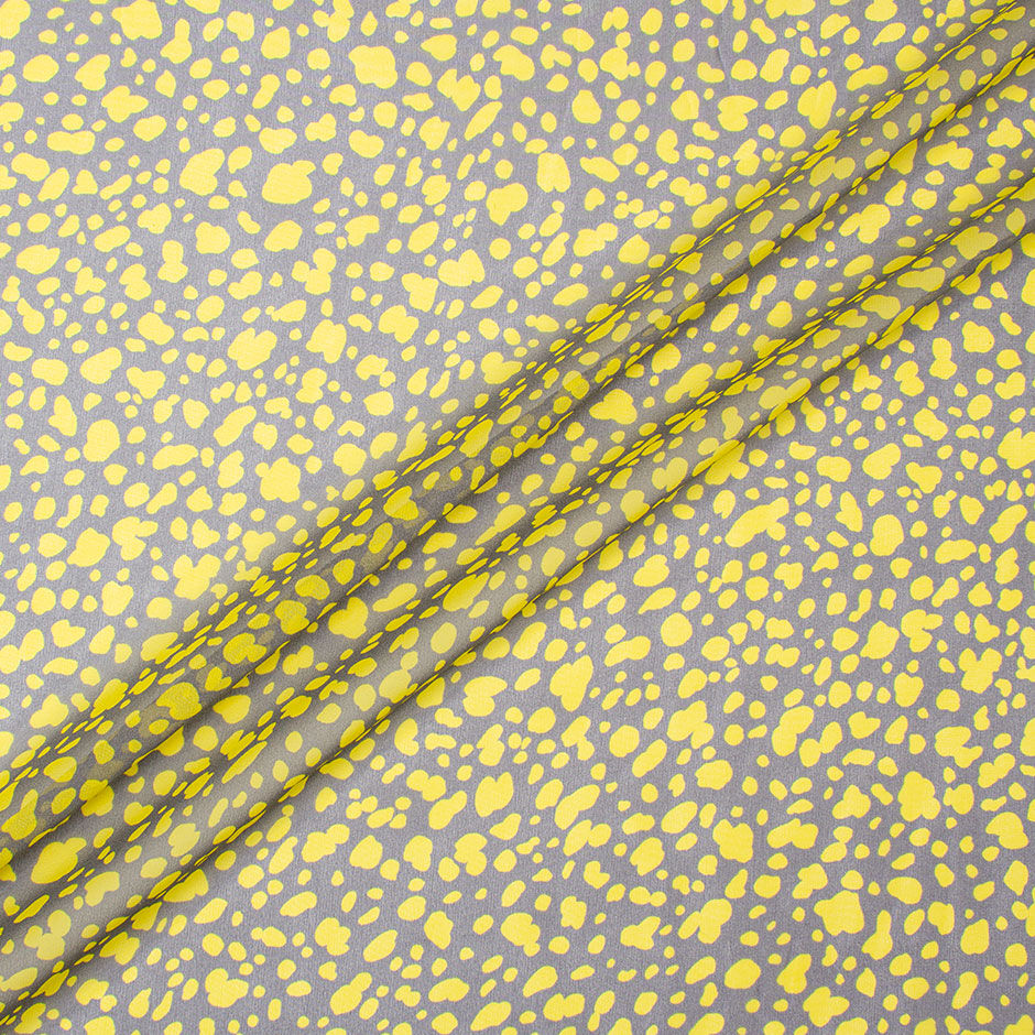 Yellow & Grey Animal Printed Pure Silk Georgette