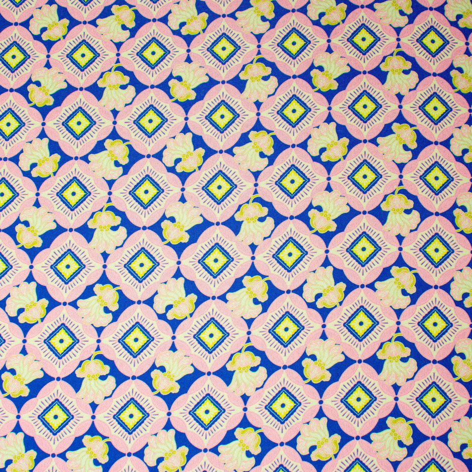 Pink, Blue & Lime Geometric Printed Silk Twill (A 2.80m Piece)