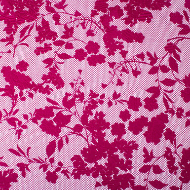 Deep Pink Floral & Lace Printed Cotton Piqué (A 2.85m Piece)