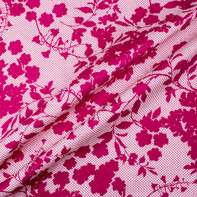 Deep Pink Floral & Lace Printed Cotton Piqué (A 2.85m Piece)