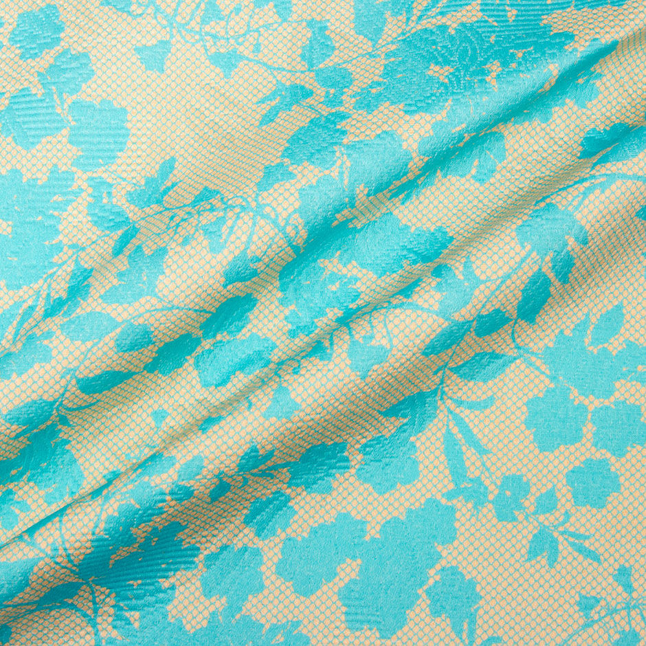 Turquoise Floral Printed Vanilla Cotton Piqué