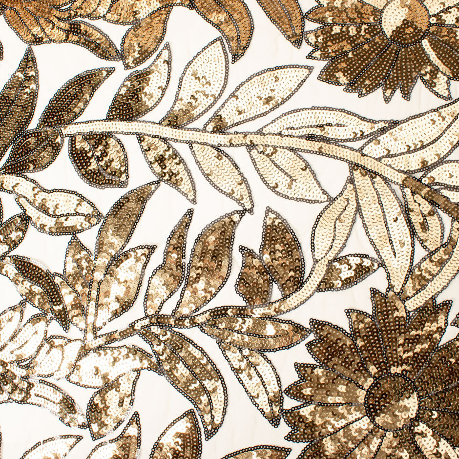 Gold Floral Sequinned Illusion Tulle (A 2m Piece)