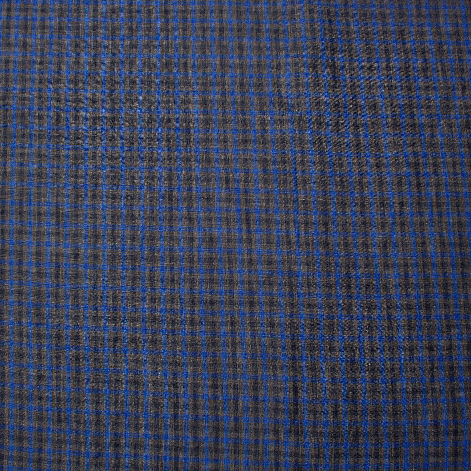 Royal Blue & Mid Grey Checkered Pure Linen