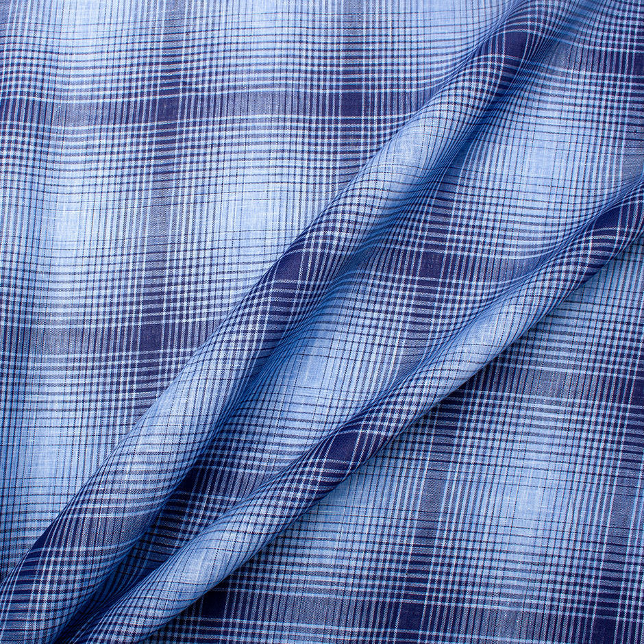 Blue Graduated Checkered Superfine Pure Linen