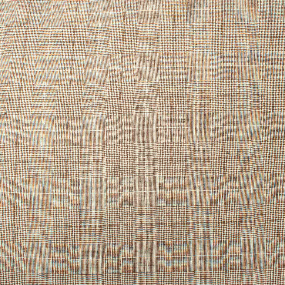 Brown & Ivory Prince of Wales Checkered Pure Linen (A 1.15m Piece)